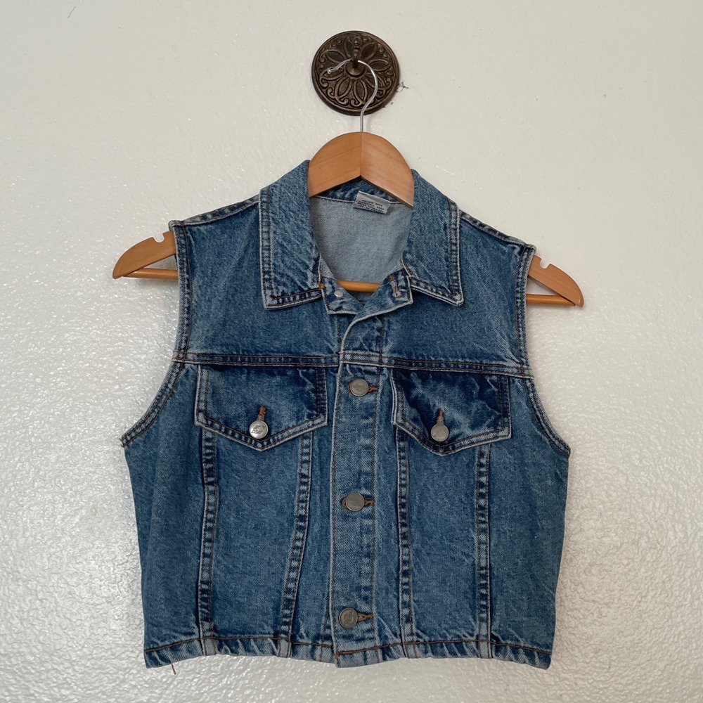 Vintage Bongo Gene Montesano Denim Vest Medium Wash Cropped Made in USA M